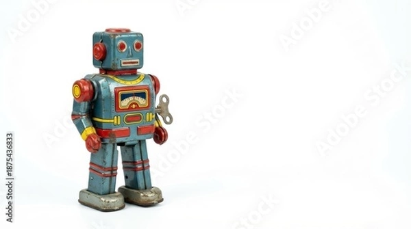 Obraz 昭和レトロなブリキのロボットとゼンマイ仕掛けの懐かしいおもちゃ generative ai