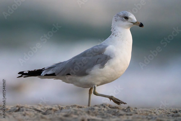 Obraz seagull mid-step on the beach