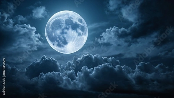 Fototapeta Bright Moon Between Blue Clouds