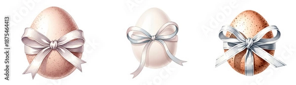 Obraz Three decorated Easter eggs with ribbons on transparent background