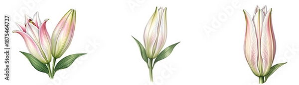 Obraz Three pink lily buds on transparent background