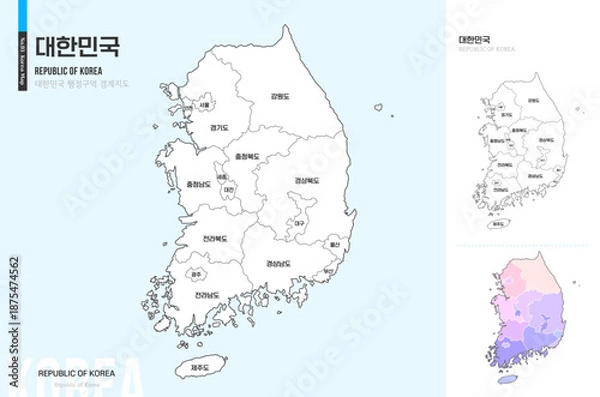 Obraz 깔끔한 전국 윤곽선 지도