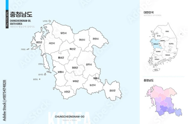 Obraz 깔끔한 충청남도 윤곽선 지도
