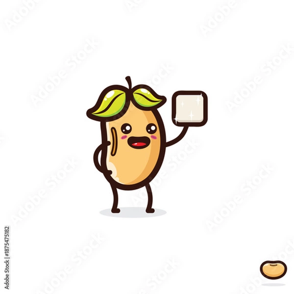 Obraz cute soybeans holding cartoon tofu