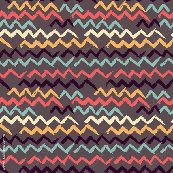 Fototapeta Abstract seamless hand drawn pattern. Modern grunge texture. Colorful pen-brush painted background. Texture with zigzag strokes.