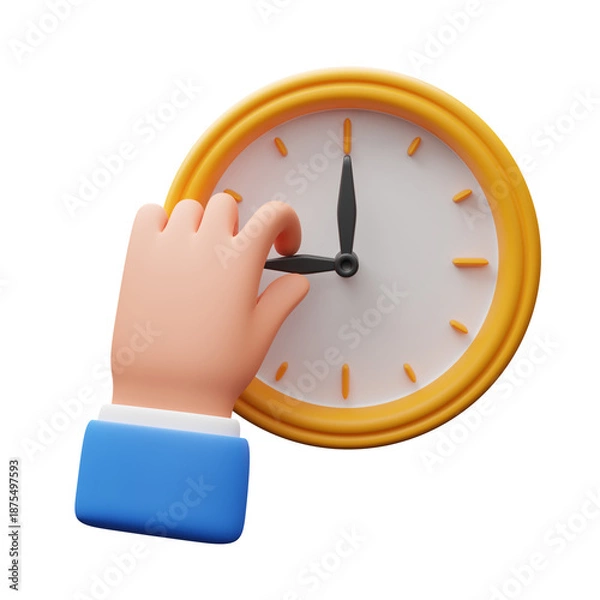 Obraz Hand holding a clock needle 3d illustration