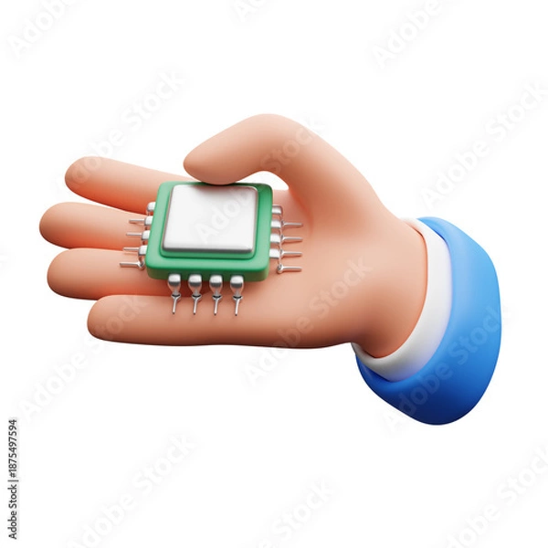 Obraz Hand holding computer chip 3d illustration