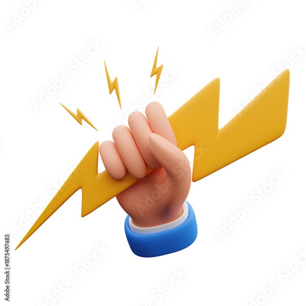 Obraz Hand holding lightning bolt 3d illustration