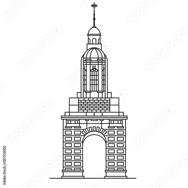 Obraz Bell tower of IrishTrinity college line icon. Outline symbol of popular attraction in Dublin, capital of Ireland. Old european building in thin linear style for tourist guides, posters, cards.