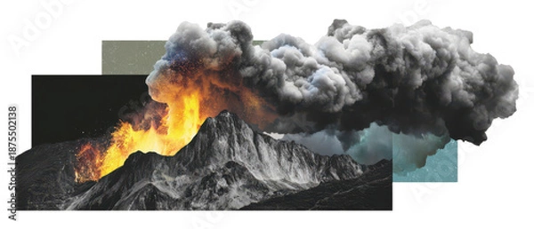 Obraz Collage volcano eruption with lava, smoke and dramatic cloudscape
