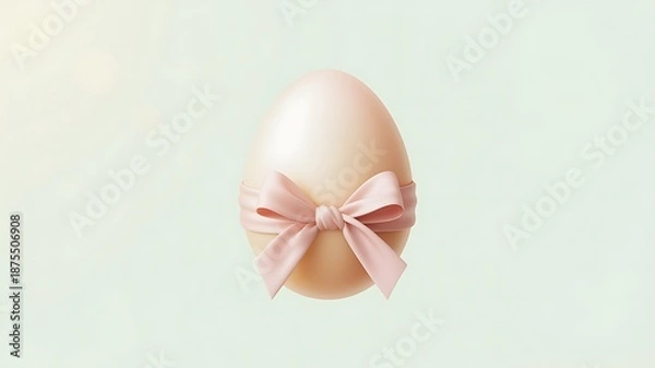 Obraz Minimalist Easter Egg with Pink Ribbon Bow on Light Background.