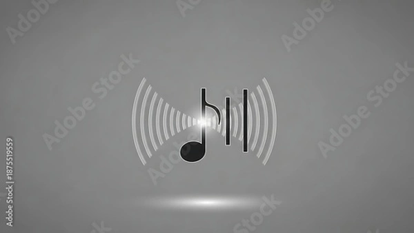 Obraz Dynamic music note with sound waves on gray background
