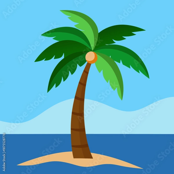 Obraz Tropical Beach with Palm Tree and Ocean Waves Vector