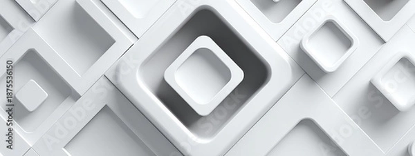 Obraz White abstract geometric pattern with rounded squares and depth background