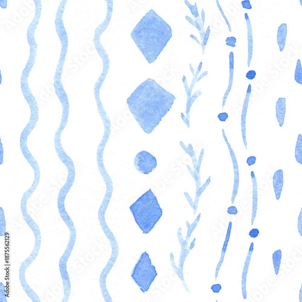 Obraz Soft Blue Watercolor Hand Painted Seamless Pattern