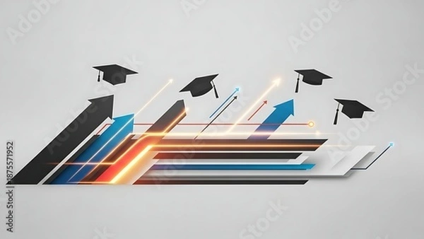Obraz Graduation Caps on Rising Graph Bars.