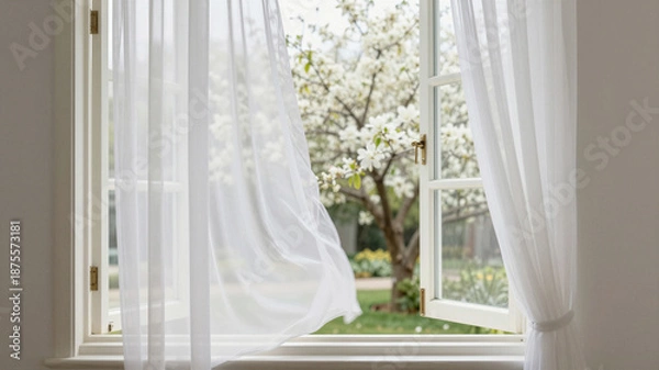 Obraz Open Window With Blowing Curtains