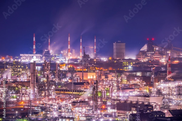 Obraz 岡山県　倉敷市　水島工場夜景