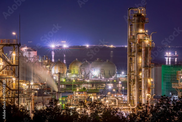 Obraz 岡山県　倉敷市　水島工場夜景