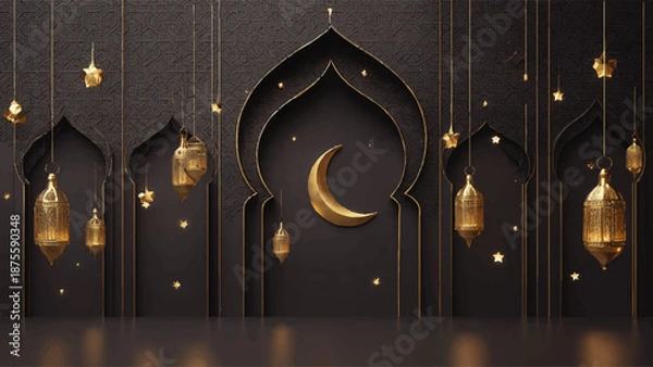 Obraz Contemporary Islamic geometric background Charcoal gray vector