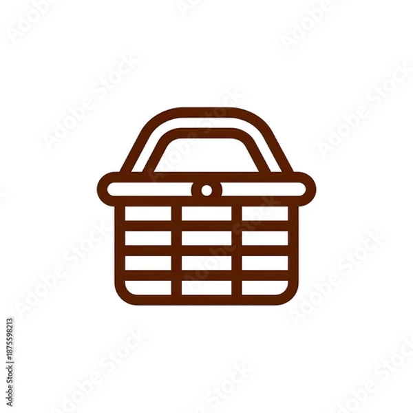 Obraz A simple, brown, vector-style picnic basket with a handle, set against a solid black background