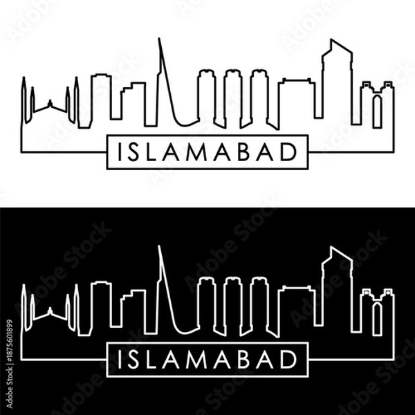 Obraz Islamabad skyline. Linear style. Single line. Editable vector file.