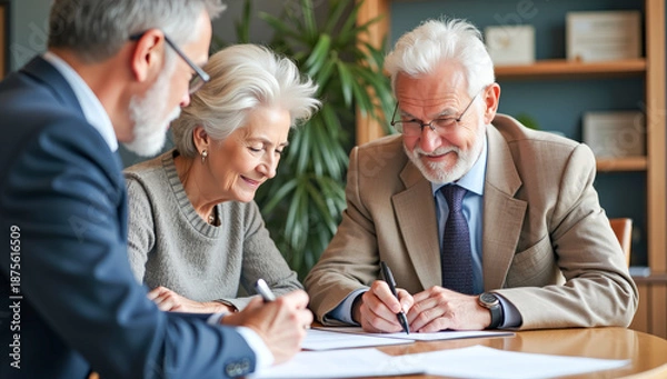 Obraz an elderly couple sign documents