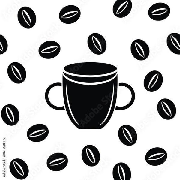 Fototapeta Coffee cup beans pattern silhouette