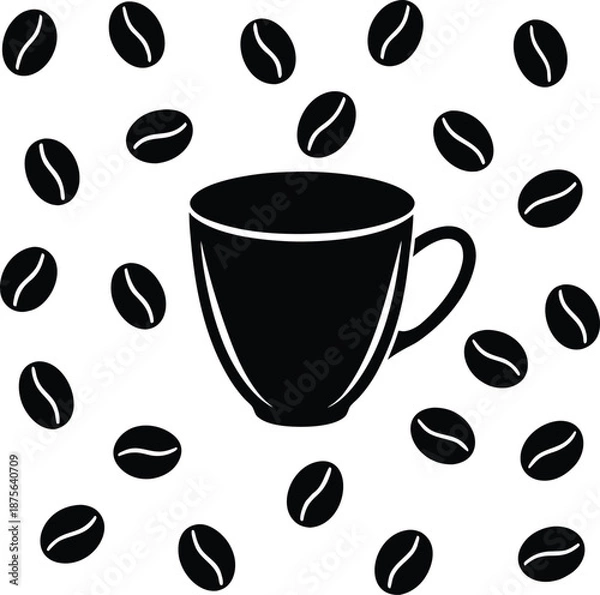 Fototapeta Coffee cup beans pattern silhouette