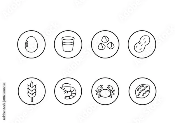 Obraz 食物アレルギー表示　アレルゲンのイラスト　マーク アイコン