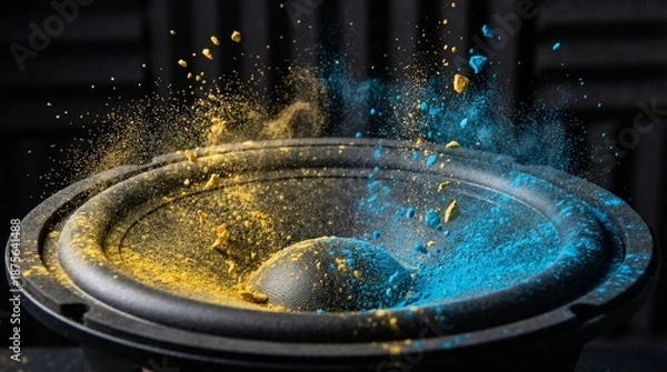 Obraz Speaker vibrating with colorful powder explosion