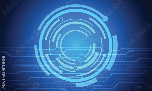 Obraz Abstract futuristic technology blue glowing circuit and circle elements background