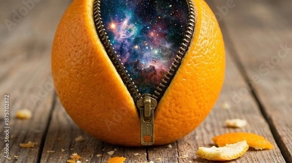 Obraz Orange with Galaxy Inside Zipper Creative Illustration