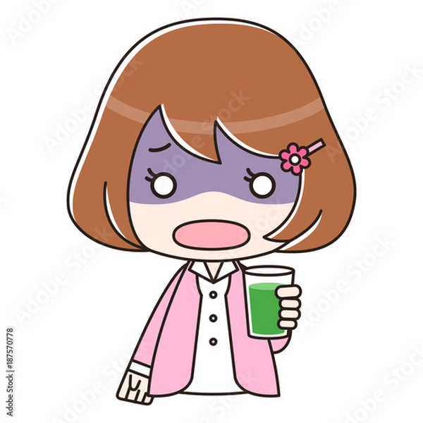 Fototapeta 青汁入りのコップを持って青ざめている女性　バストアップ