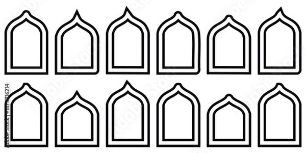 Obraz Set of islamic arch shapes with pointed tops and rectangular frames  various decorative elements