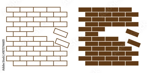 Fototapeta Brick Wall Silhouette . Construction Pattern Illustration.