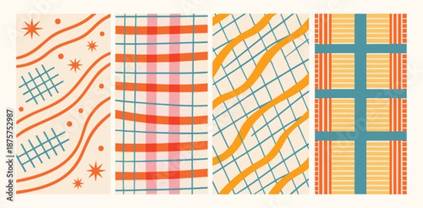 Obraz Four abstract patterned backgrounds with wavy lines and plaid