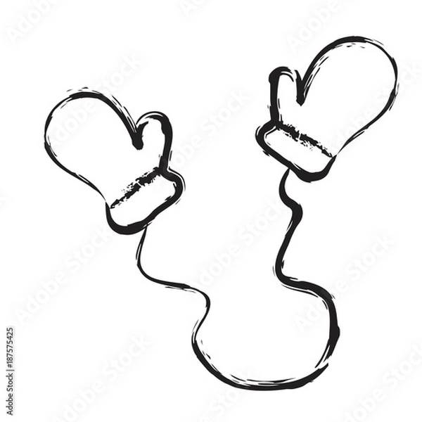 Fototapeta Children's mittens on a rope. Vector sketch