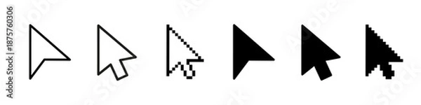 Fototapeta Mouse click cursor icon set. Cursor set in arrow forms. Pixel cursor icon