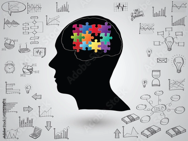 Obraz Brain concept with creative doodle graph and chart, Vector Illustration EPS 10.