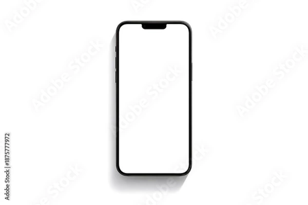 Obraz Black smartphone with blank white screen casting shadow on white background mobile