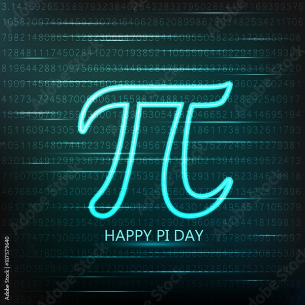 Fototapeta International Pi Day!  Mathematical constant number.  Neon logo.Vector illustration.
