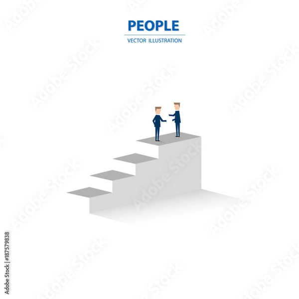 Fototapeta Businessmen stand on the top the column graph. Business concept of success and communication. Vector illustration.