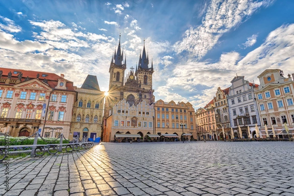 Obraz Wschód słońca w Pradze panoramę miasta na rynku starego miasta w Pradze, Praga, Czechy