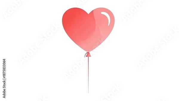 Obraz Single Floating Heart Shaped Balloon on White Background