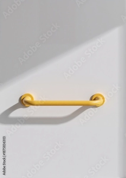 Obraz Yellow door handle on a white wall casting a shadow