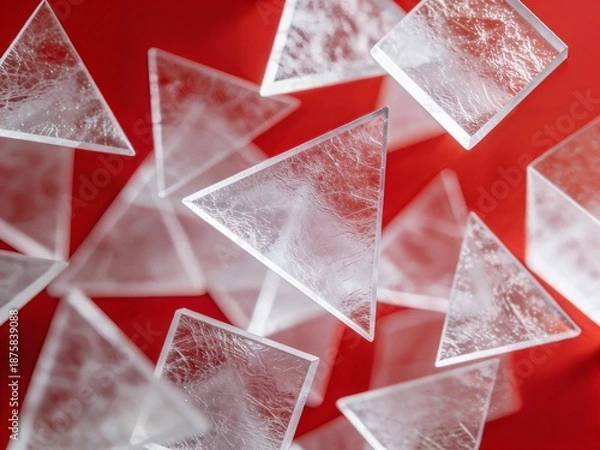 Obraz Translucent Geometric Shapes Scattered on a Vibrant Red Surface
