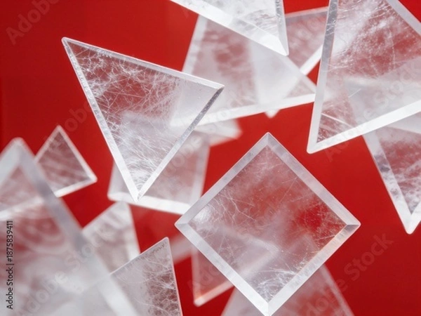 Obraz Floating Clear Prisms on a Vibrant Red Background