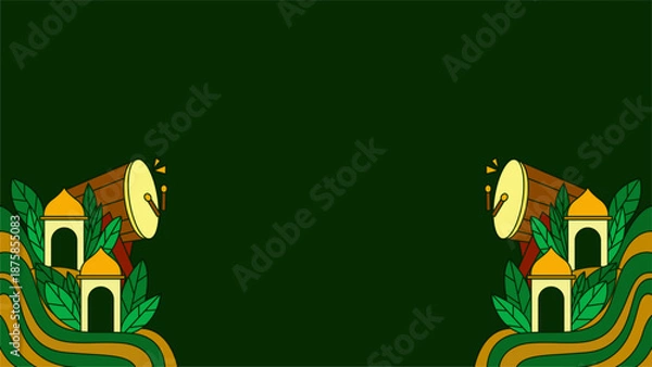 Obraz Ramadan lantern background with green Islamic theme, with empty space for text