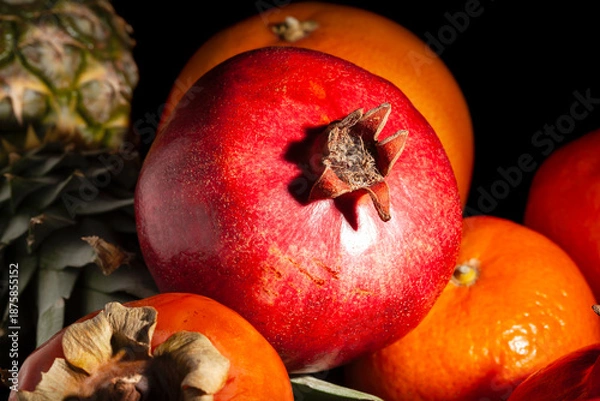 Fototapeta pomegranate fruit mix on black background